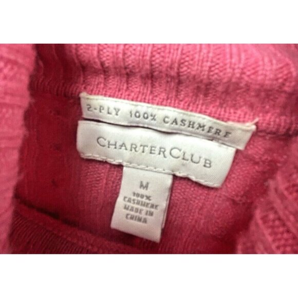 CHARTER CLUB  2 Ply 100% Cashmere Cable Knit Sweater Turtleneck Pink Size Medium - Picture 2 of 14